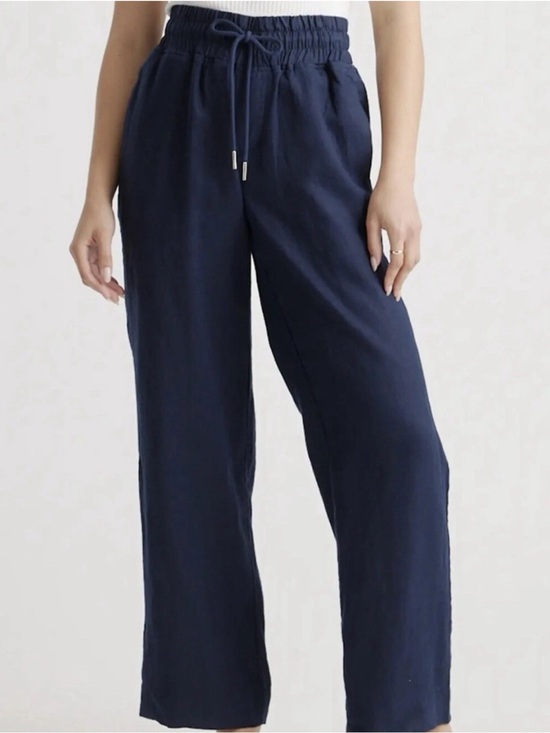 Quince Pants - Quince 100% European Linen Wide Leg Drawstring Pants Navy Large